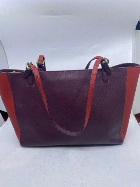 Tory Burch Emerson Buckle Laptop Burgunday Saffiano Leather Shoulder Bag