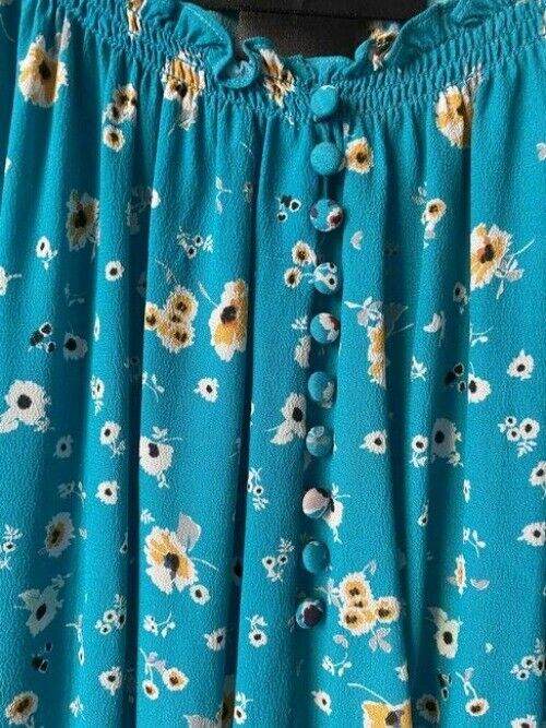 Nicole Miller Sky Blue New Floral Smocking Small Msrp Mid Length Short Casual Dr
