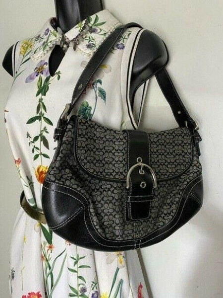 coach medium material black fabric shoulder bag