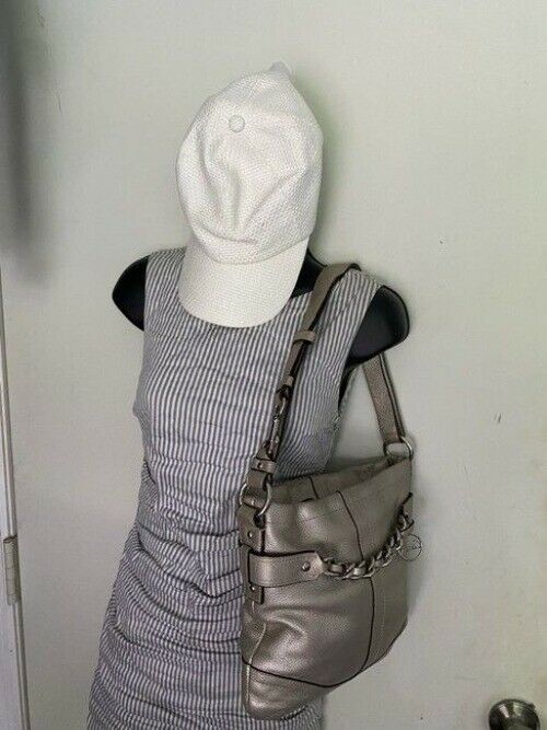 Coach Front Chain Weave Gun Metal Leather Shoulder Bag