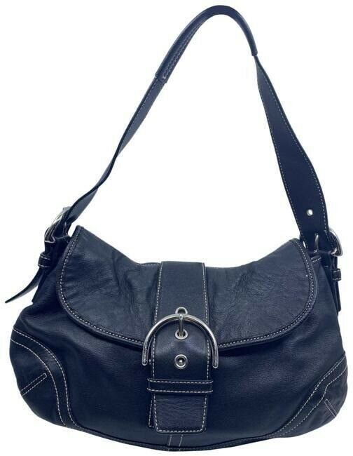 coach medium bag handbag black leather shoulder bag