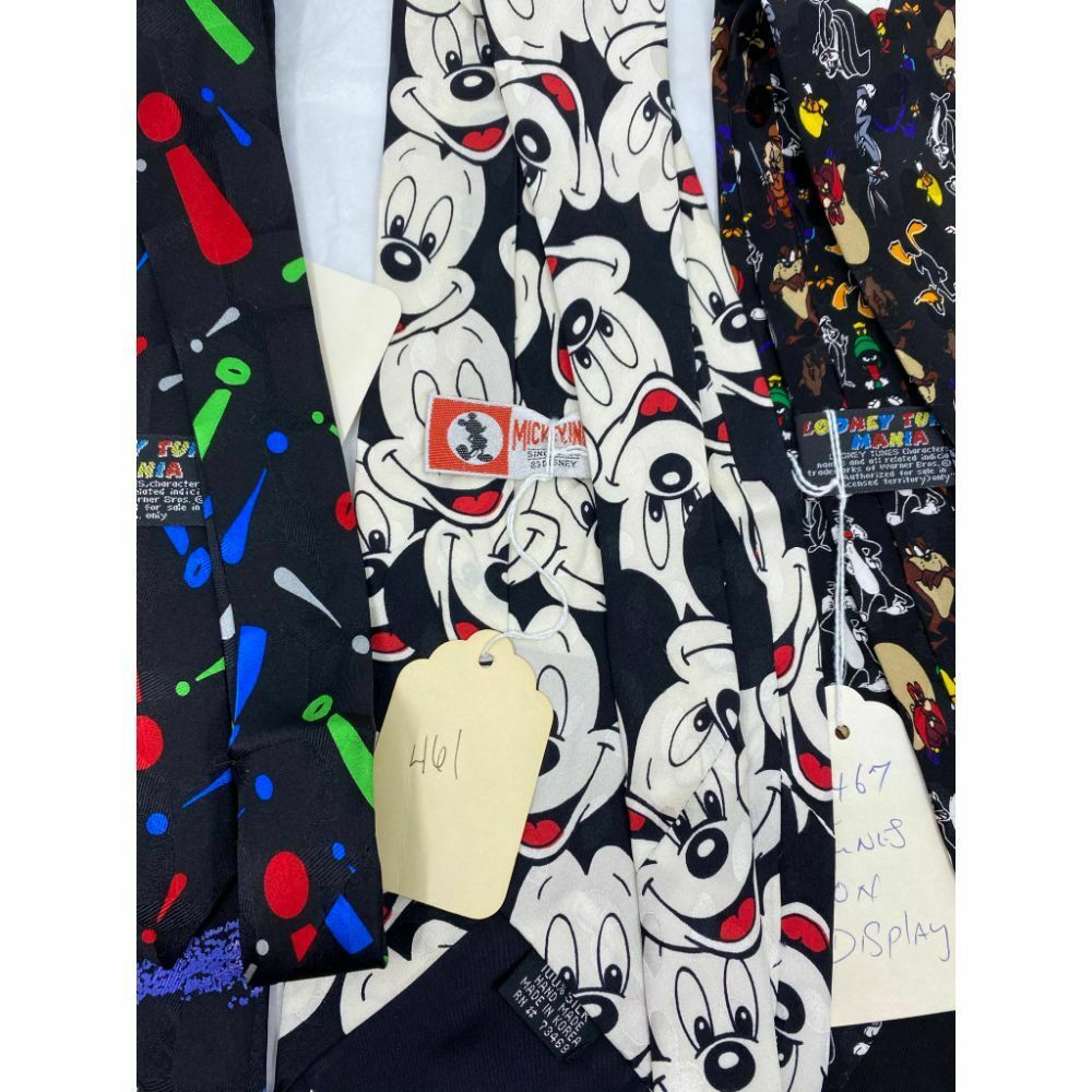 New Lot of 3 Neck tie Disney, Looney Tunes Black Red White Total Msrp 75