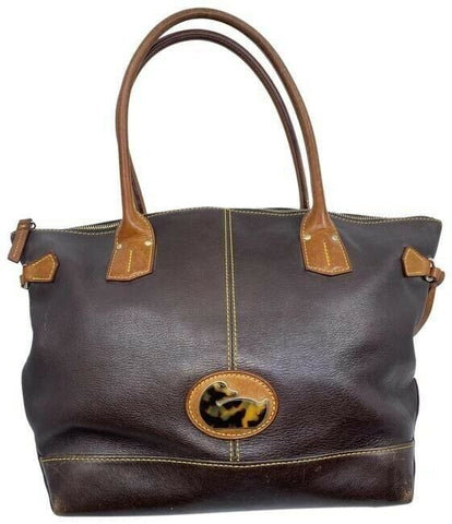 dooney and bourke large brown leather shoulder bag
