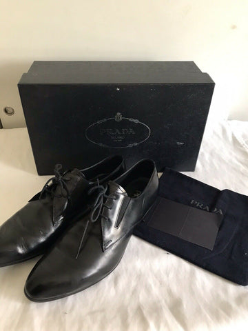 Prada Black Smooth Leather Oxfords