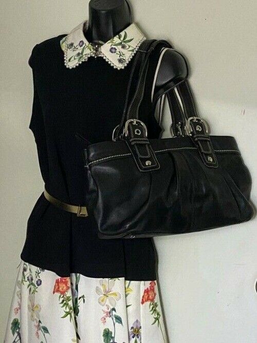 coach large black leather shoulder bag