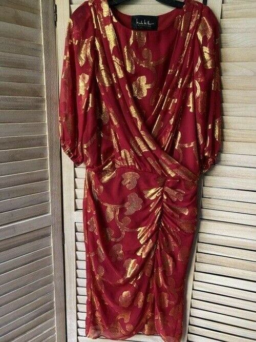 nicole miller red gold msrp long casual maxi dress