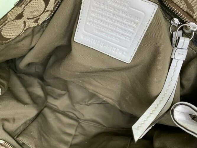 coach bag white brown fabric tote