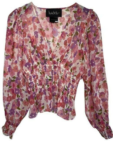 nicole miller multicolor new ls floral msrp sample small blouse
