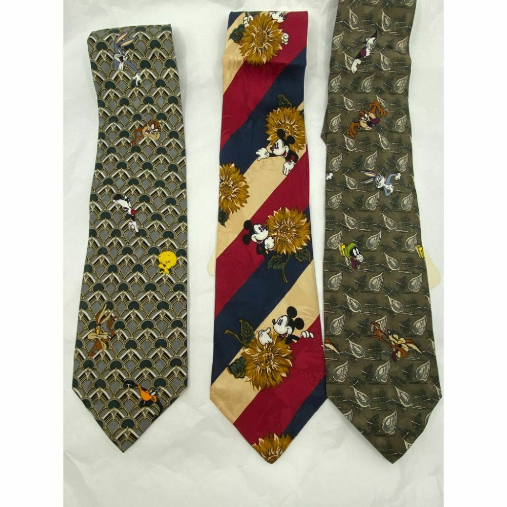 New Lot of 3 Neck tie Disney, Looney Tunes Olive Green Red Total Msrp 75