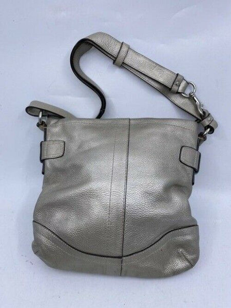 Coach Front Chain Weave Gun Metal Leather Shoulder Bag