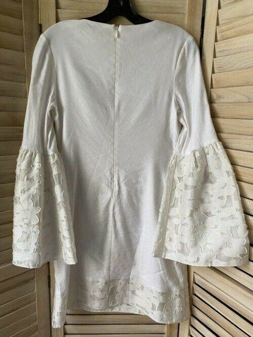 nicole miller white linen bell sleeves short casual dress