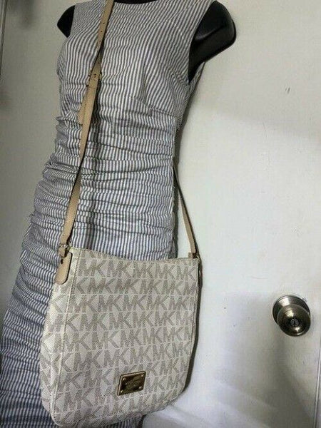 michael kors all over logo medium msrp black gray coated canvas cross body bag