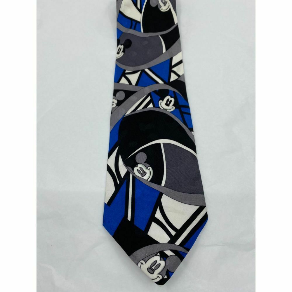 New! MICKEY MOUSE Disney Neck Tie Blue Black White 100% Silk Handmade