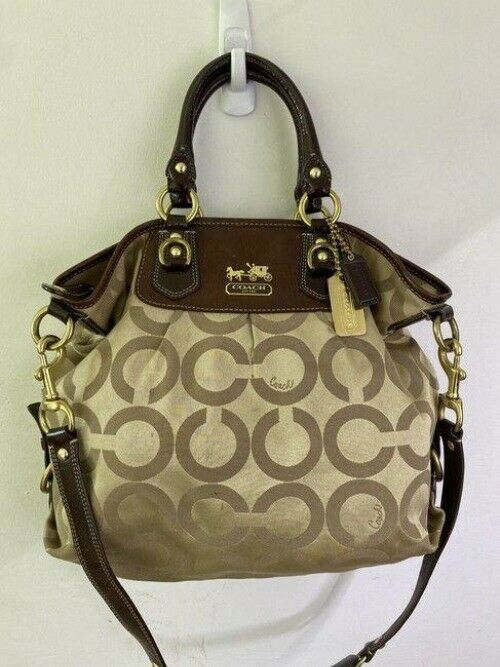 coach bag gold black fabric tote