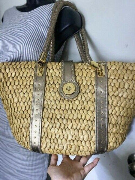 michael kors shopping xl w w leather trim gray beige woven tote