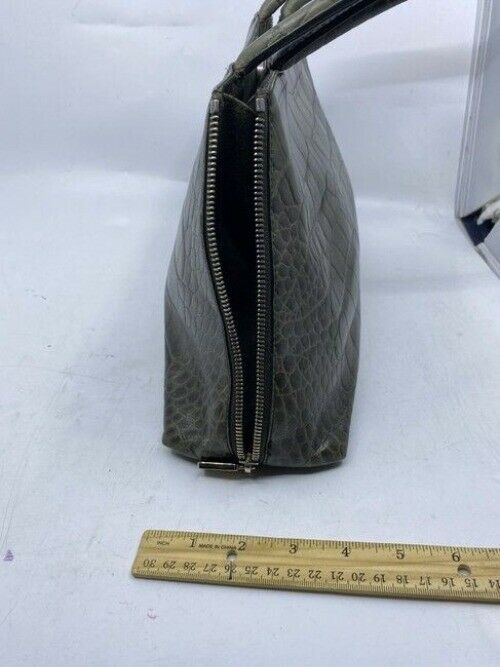 Furla Croco Embossed Bowler Green Leather Shoulder Bag