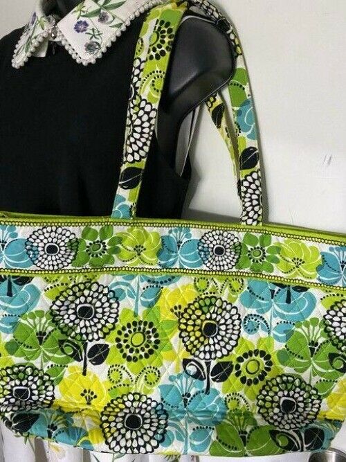 vera bradley bag quilted black green white fabric tote