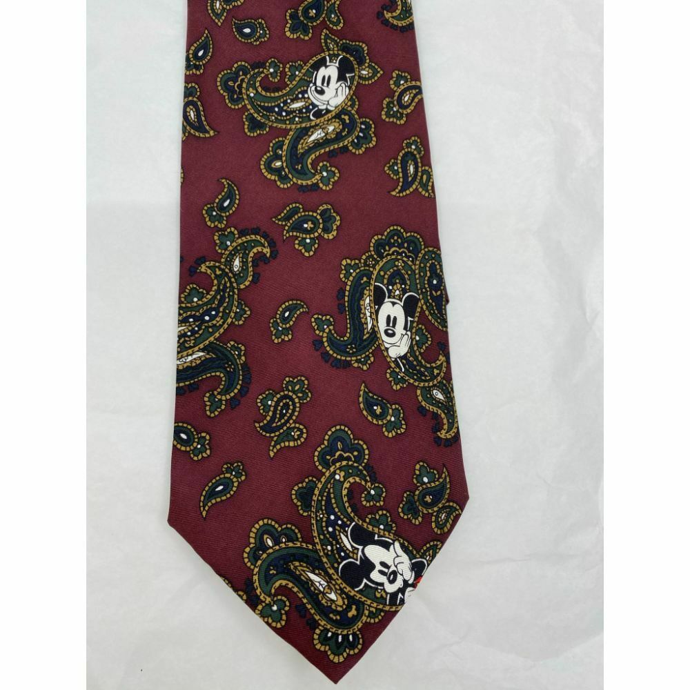 New! MICKEY MOUSE Disney Neck Tie Red Green Beige 100% Silk Handmade