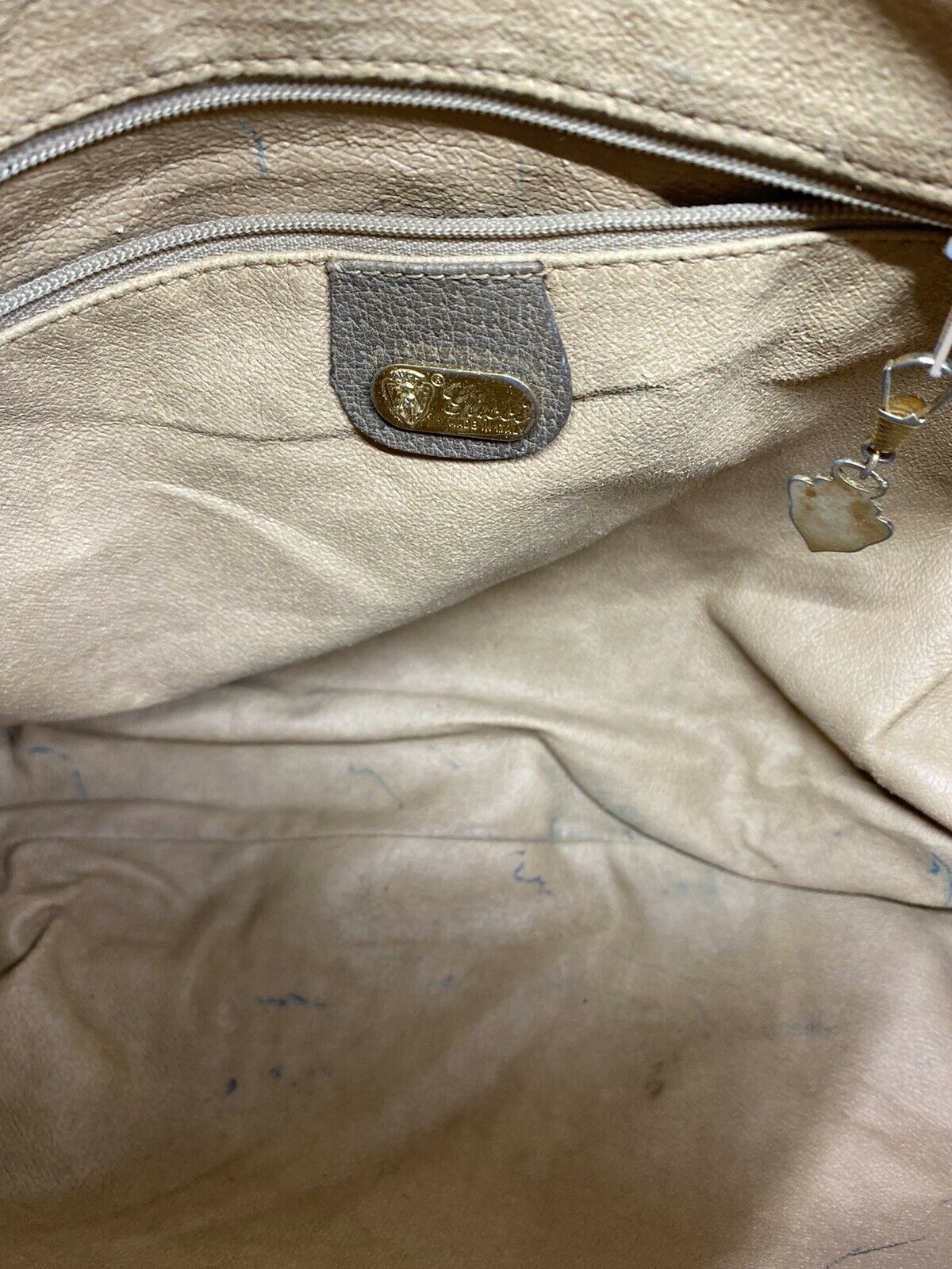 GUCCI Vintage Brown Coated Canvas/ Leather Shoulder Bag