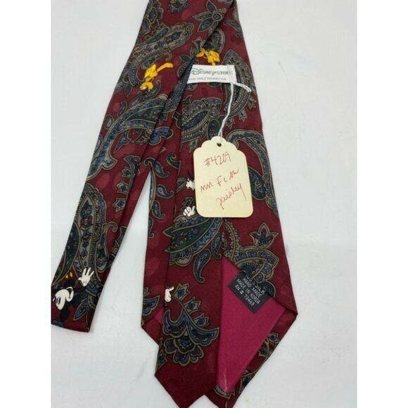 NWOT Disney Novelty Paisley Neck Tie Red Blue Silk
