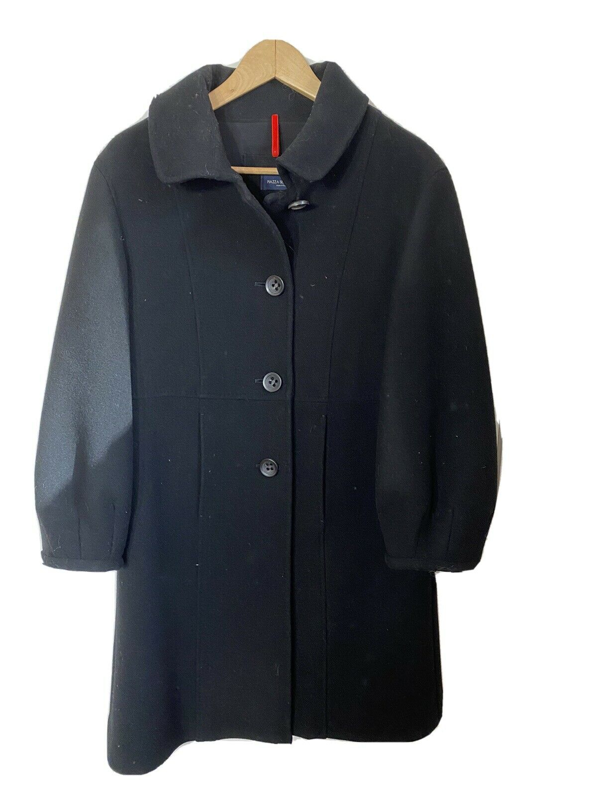 Msrp 2,400 PIAZZA SEMPIONE Black Wool Pea coat Jacket size 42 Small 6