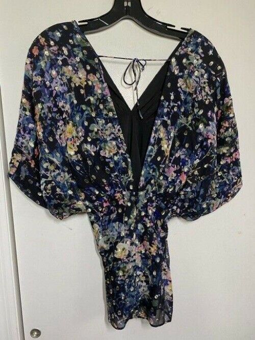 nicole miller multicolor new ls floral msrp sample small blouse