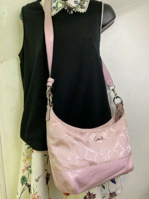 coach large pink jacquard fabric cross body bag