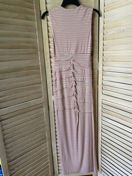 Nicole Miller pink white w new stripe w ruffle detail msrp small long casual max