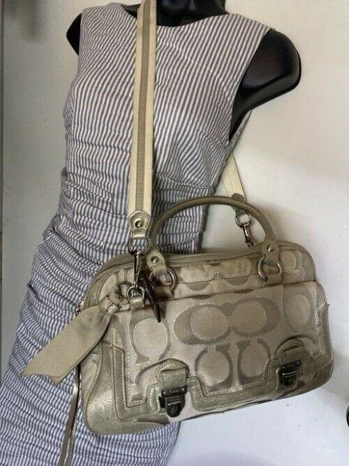 coach msrp silver gray fabric cross body bag