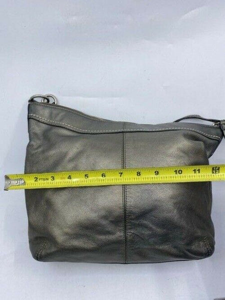 coach large silver gray leather shoulder bag