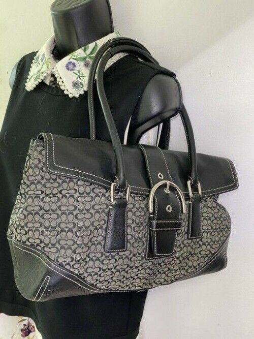 coach bag beige black fabric tote