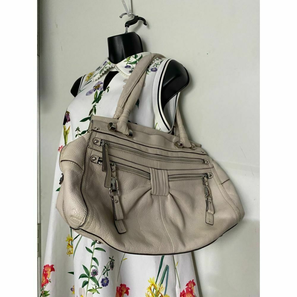 B. makowsky Cream Leather Shoulder Bag