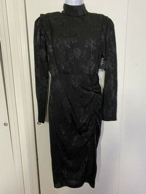 nicole miller black w new ls w slit mid length formal dress
