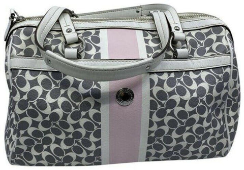 coach medium handbag gray white coated canvas tote