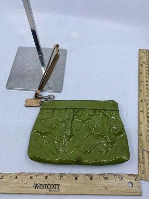 coach textured green patent leather wristlet