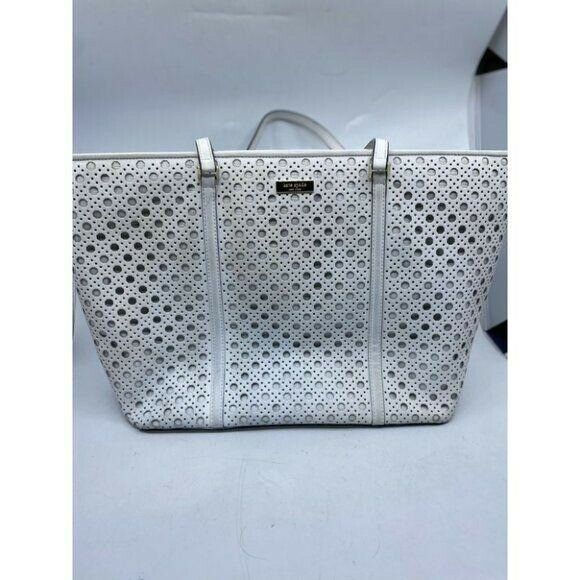 KATE SPADE XL White Leather Laser Cut Tote Bag