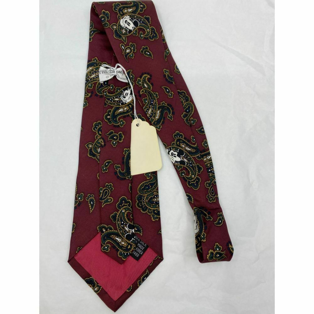 New! MICKEY MOUSE Disney Neck Tie Red Green Beige 100% Silk Handmade