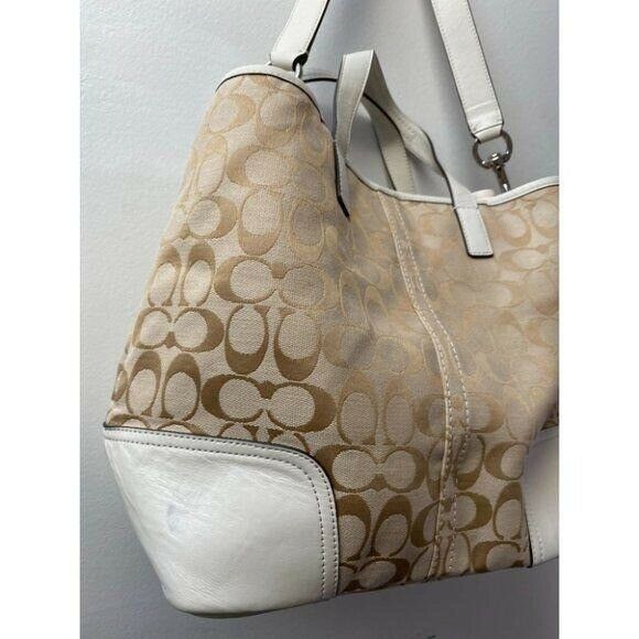 NWT Coach Tan White Fabric Tote Bag MSRP $328