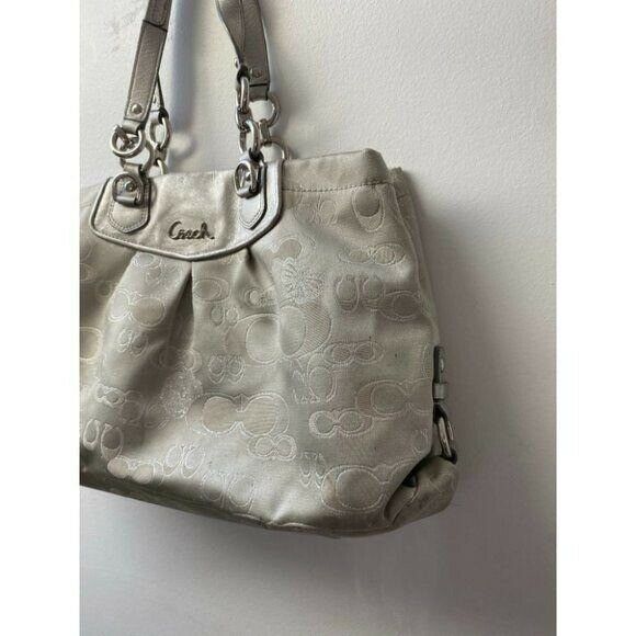 COACH Large Silver Jacquard Fabric Tote Bag