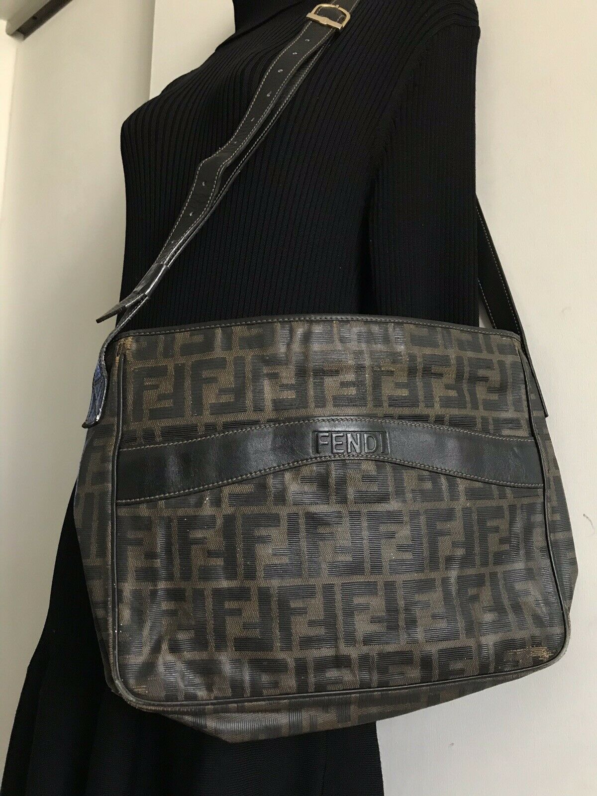 FENDI Vintage Large Leather Monogram Crossbody