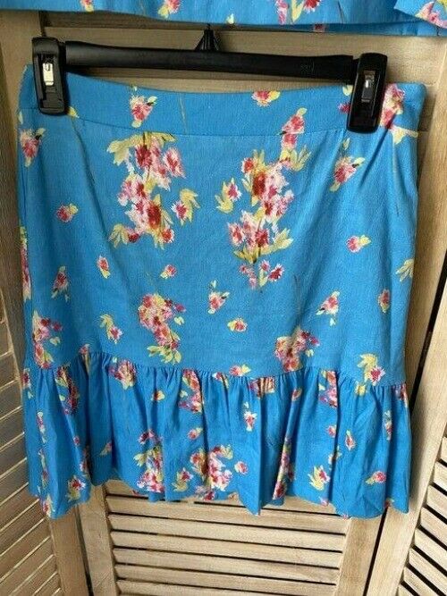 Nicole Miller blue floral linen skirt and set msrp blouse