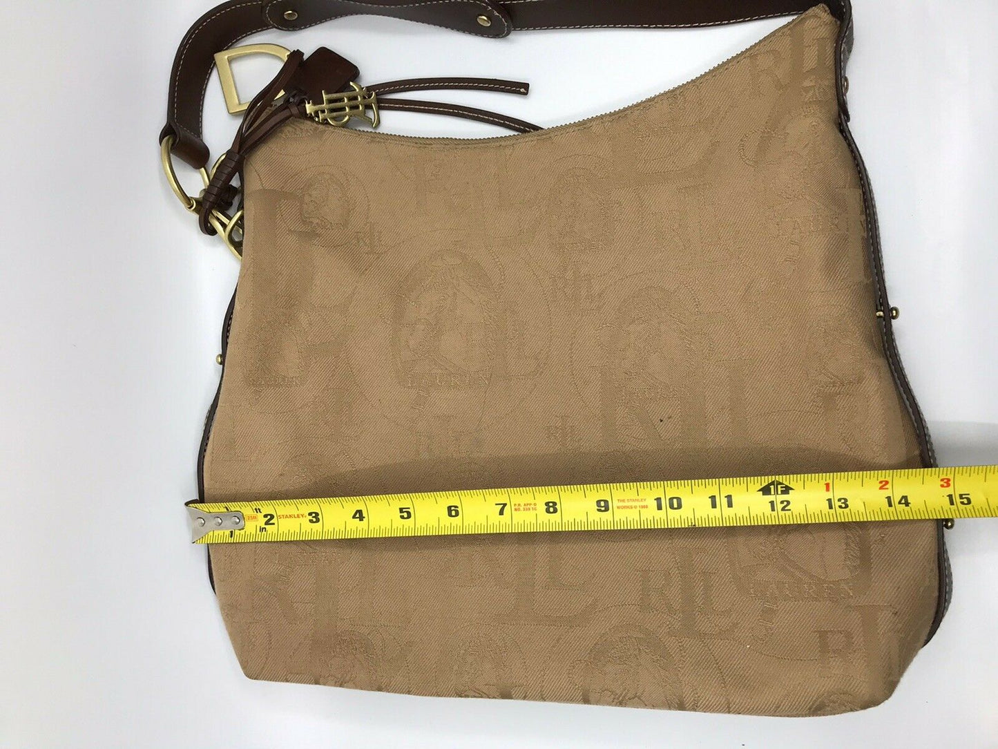 RALPH LAUREN Medium Brown Fabric Logo Tote