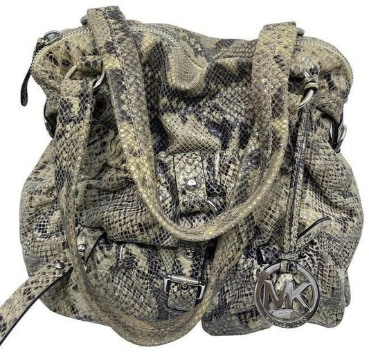 michael kors bag snake print beige leather tote