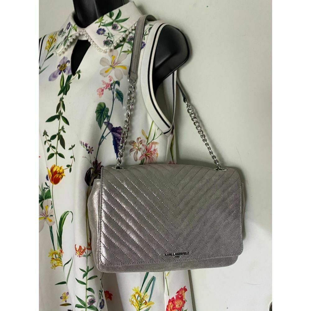 Karl Lagerfeld Gray Silver Leather Shoulder Bag
