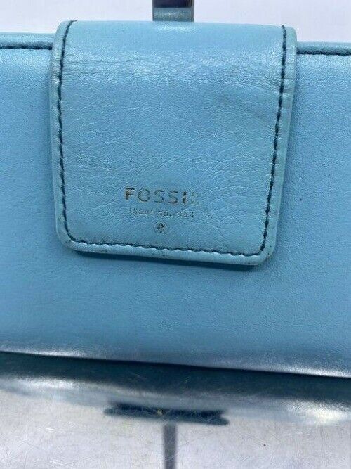 Fossil Blue Leather Large Card Id With Expandable Snap Wallet