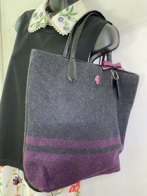 coach bag purple black fabric tote