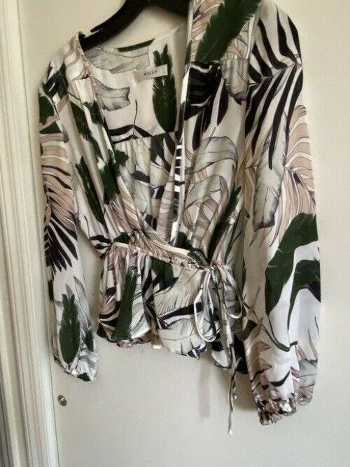 milly white green beige new chiffon wrap msrp small blouse