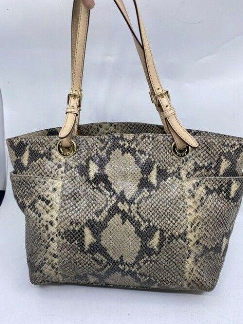 michael kors bag snake print beige black leather tote