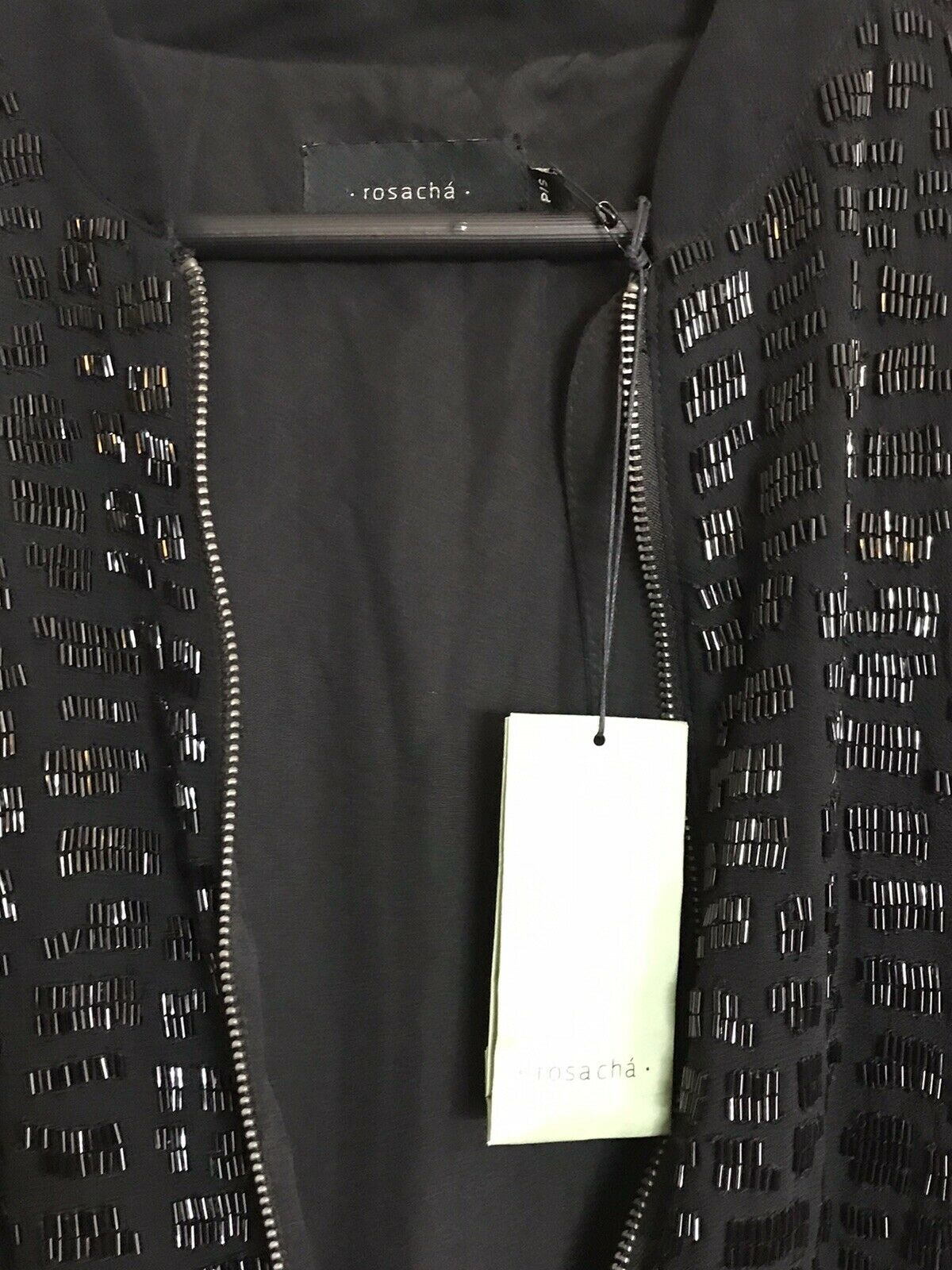 ROSA CHA Black Beaded Bomber Jacket size Small