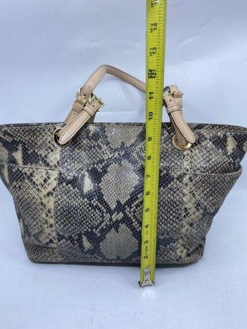 michael kors bag snake print beige black leather tote